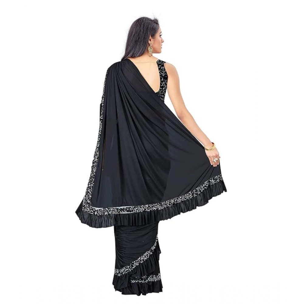 Generic Women's Lycra Solid Saree With Unstitched Blouse (Black, 5.5 Mtr) - Image 2