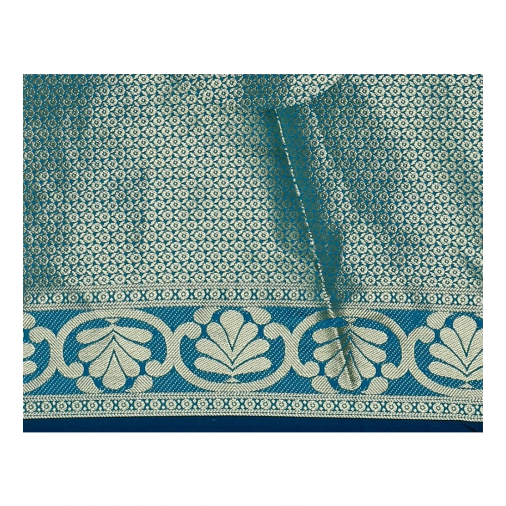 Generic Women's Jacquard Woven Saree With Unstitched Blouse 5.5Mtr (Dark Blue) - Image 3