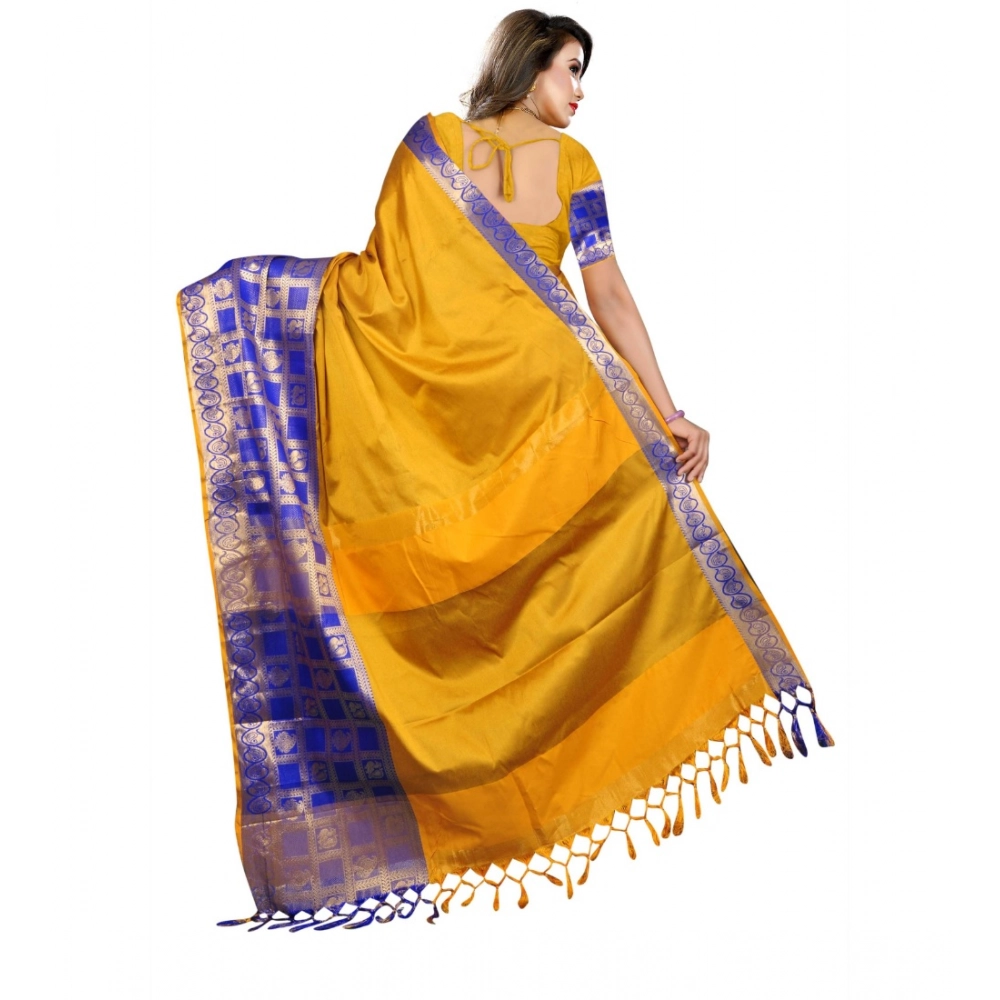 Generic Women's Jacquard Woven Saree With Unstitched Blouse 5.5Mtr (Mustard) - Image 2