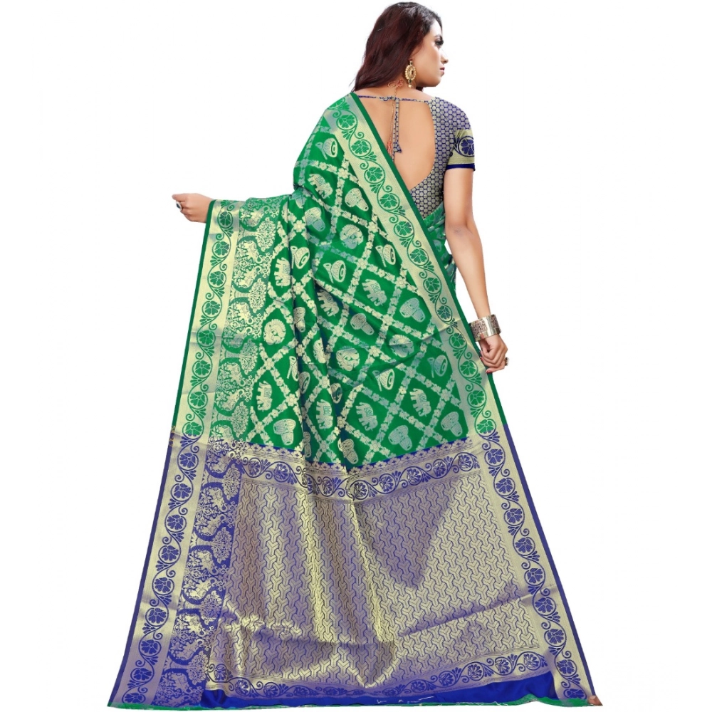 Generic Women's Jacquard Woven Saree With Unstitched Blouse 5.5Mtr (Green) - Image 3