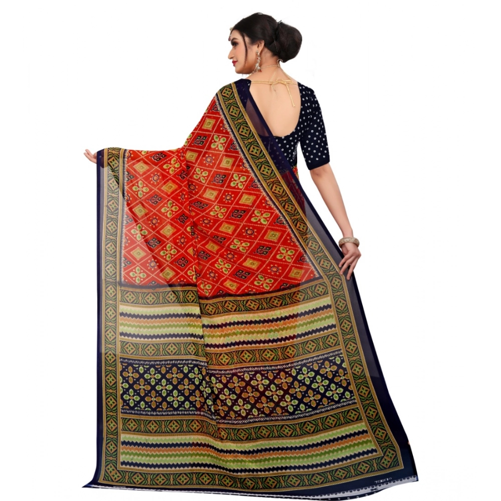 Generic Women's Georgette Floral Print Saree With Unstitched Blouse 5.5Mtr (Multicolor) - Image 2