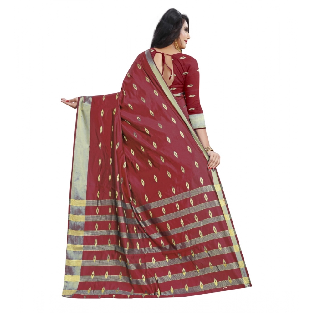 Generic Women's Silk Blend Woven Saree With Unstitched Blouse 5.5Mtr (Red) - Image 2
