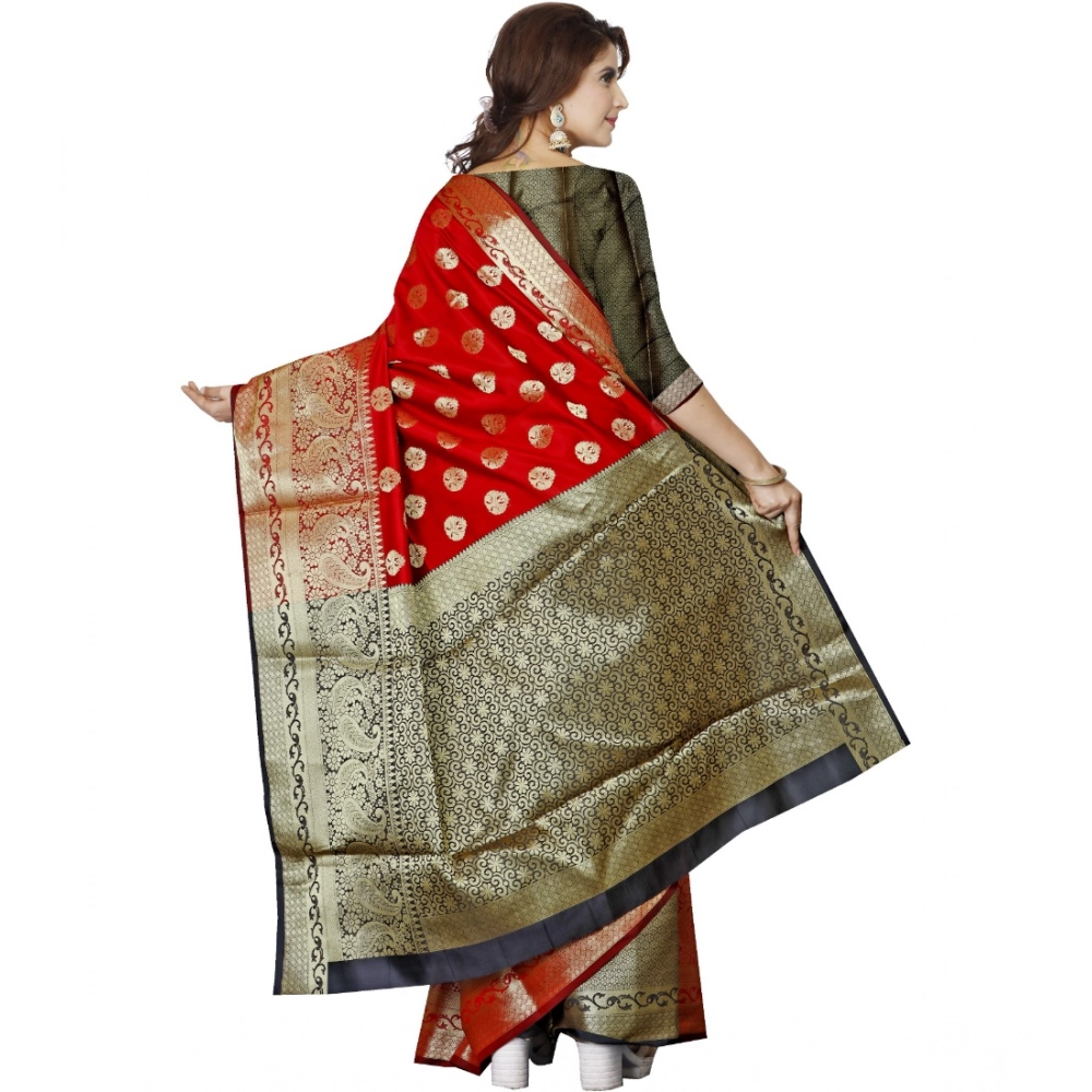 Generic Women's Jacquard Woven Saree With Unstitched Blouse 5.5Mtr (Red) - Image 2