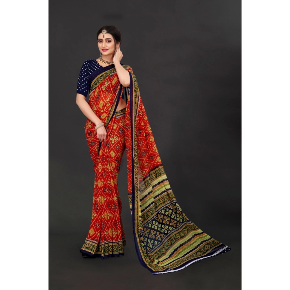 Generic Women's Georgette Floral Print Saree With Unstitched Blouse 5.5Mtr (Multicolor) - Image 4