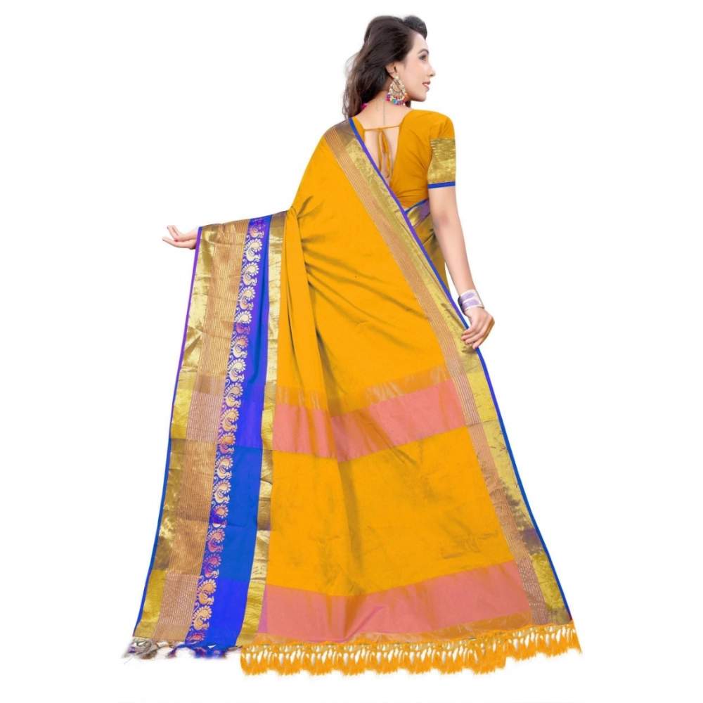 Generic Women's Jacquard Woven Saree With Unstitched Blouse 5.5Mtr (Yellow) - Image 2
