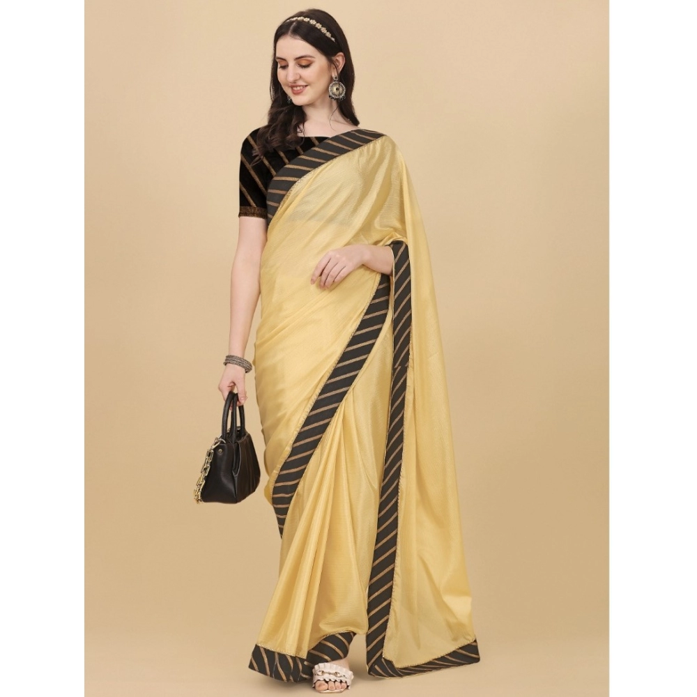 Generic Women's Chiffon Self Design Saree With Unstitched Blouse 5.5Mtr (Yellow) - Image 2