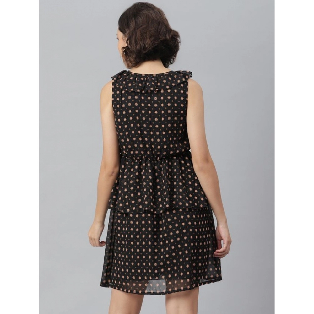 Generic Women's Polyester Peplum Sleeveless Above Knee Dress (Black) - Image 2
