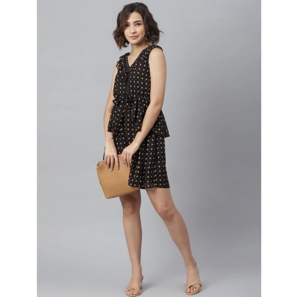Generic Women's Polyester Peplum Sleeveless Above Knee Dress (Black) - Image 3