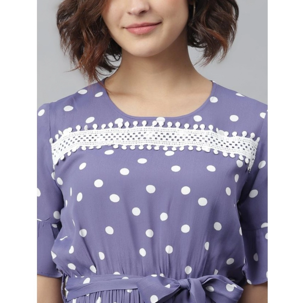 Generic Women's Polyester Polka Bell Sleeve Above Knee Dress (Lavender) - Image 6