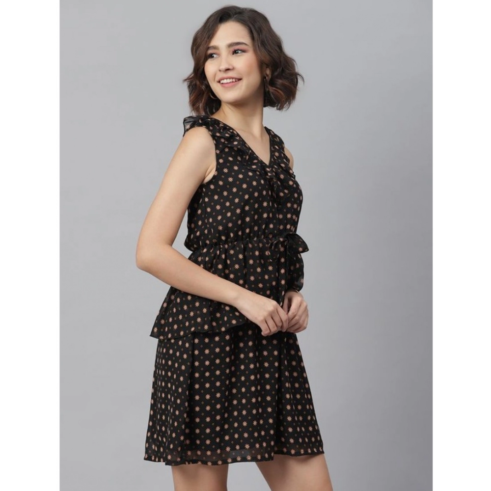 Generic Women's Polyester Peplum Sleeveless Above Knee Dress (Black) - Image 5