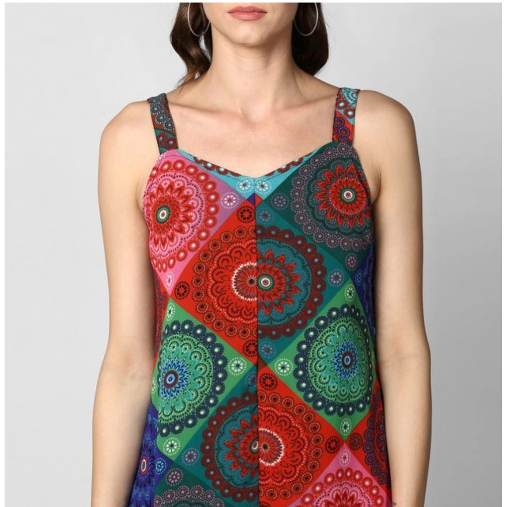 Generic Women's Polyester Asymmetrical Shoulder Straps Knee-Length Dress (Multicolor) - Image 7