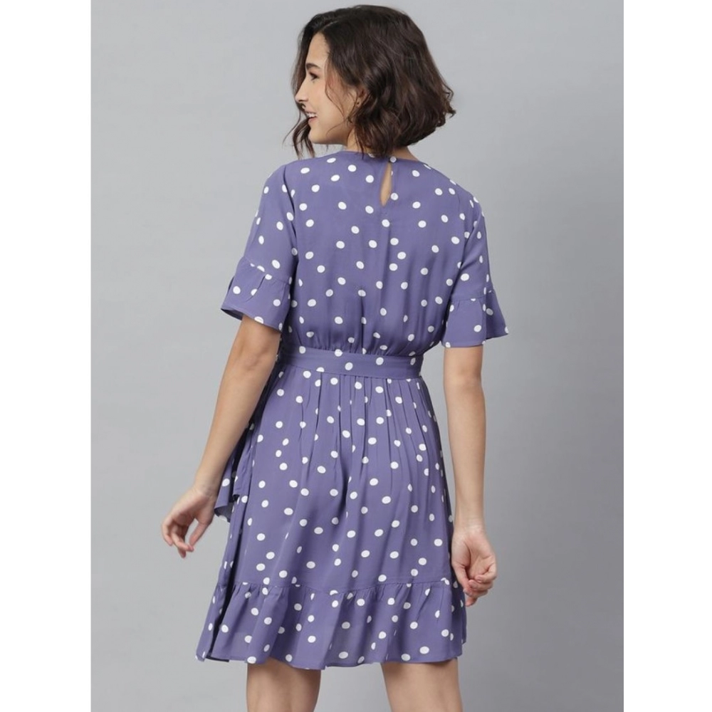 Generic Women's Polyester Polka Bell Sleeve Above Knee Dress (Lavender) - Image 2