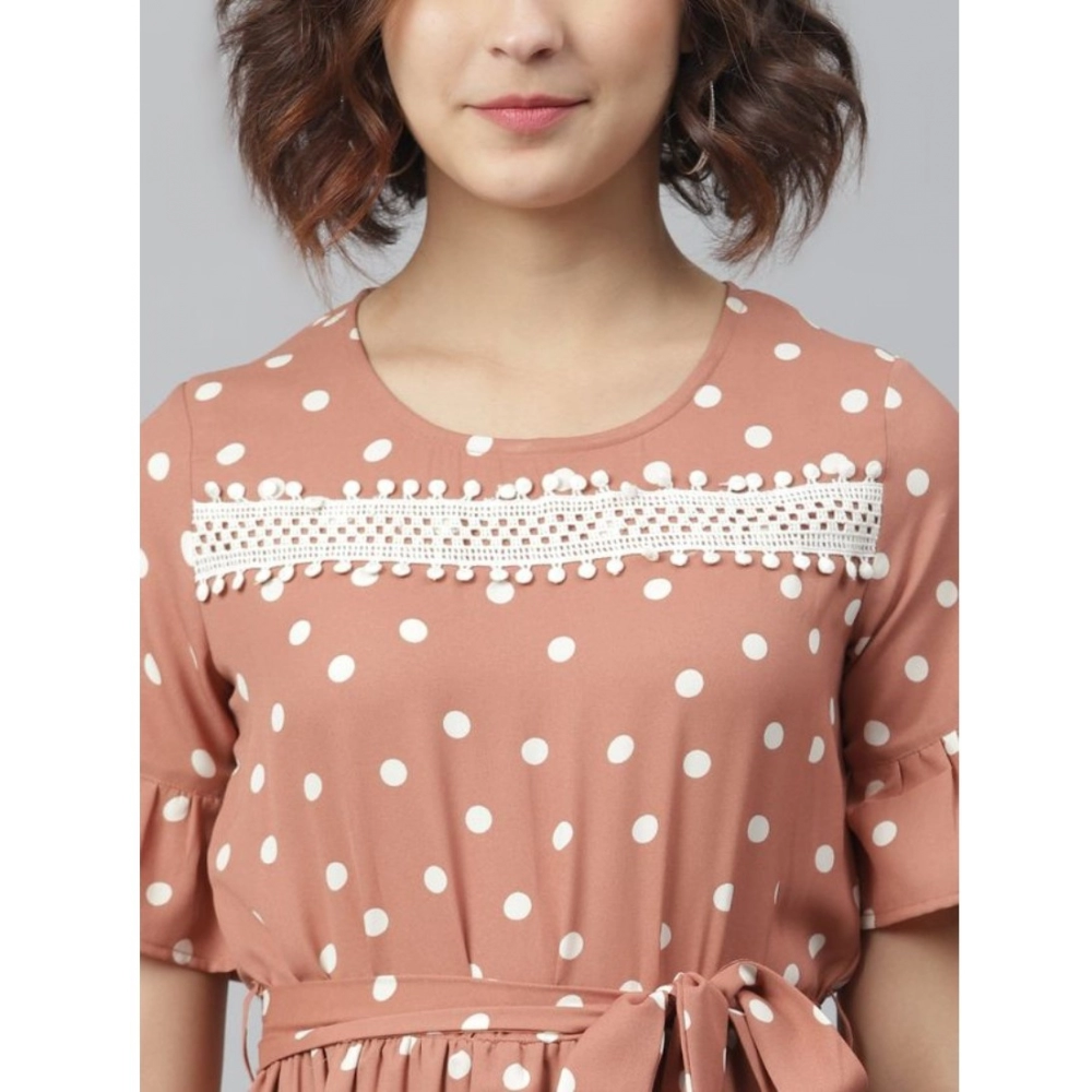Generic Women's Polyester Polka Bell Sleeve Above Knee Dress (Brown) - Image 6