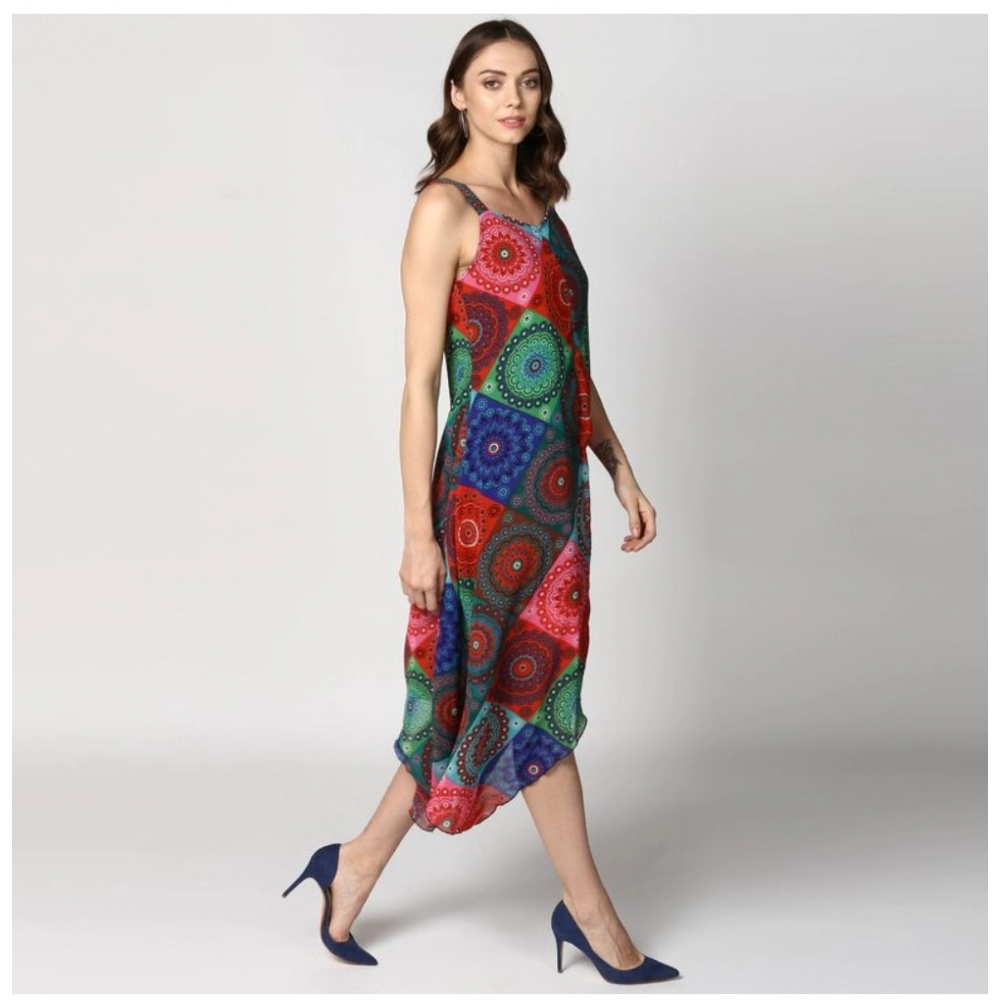Generic Women's Polyester Asymmetrical Shoulder Straps Knee-Length Dress (Multicolor) - Image 5