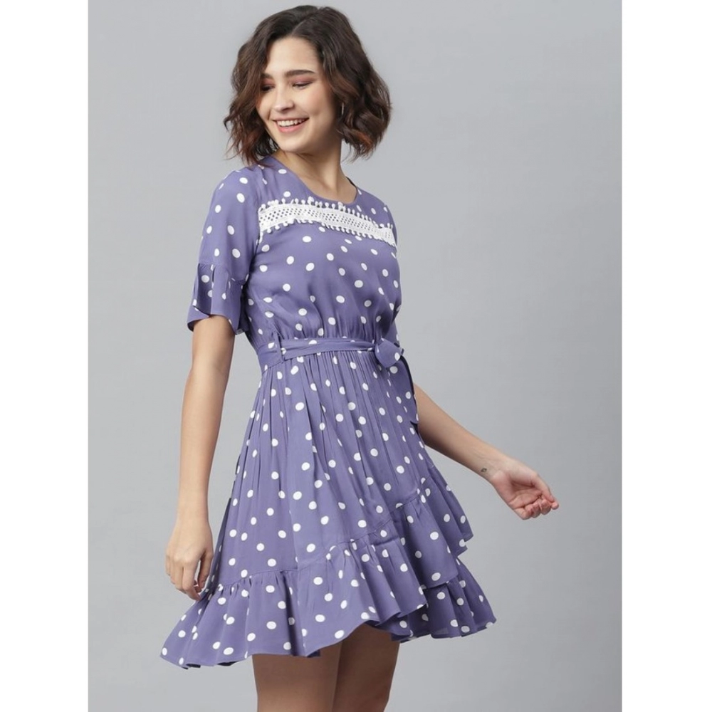 Generic Women's Polyester Polka Bell Sleeve Above Knee Dress (Lavender) - Image 5