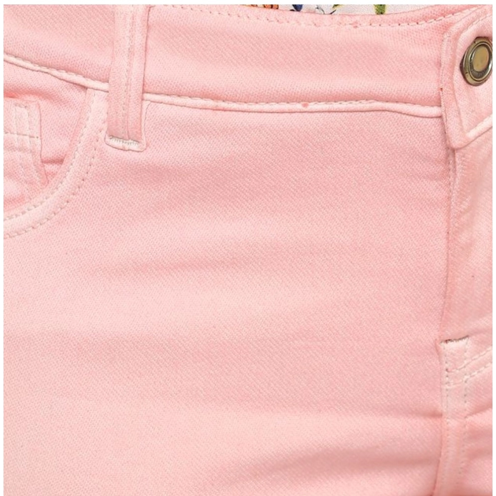 Generic Women's Denim Solid Buttoned Jeans (Pink) - Image 7