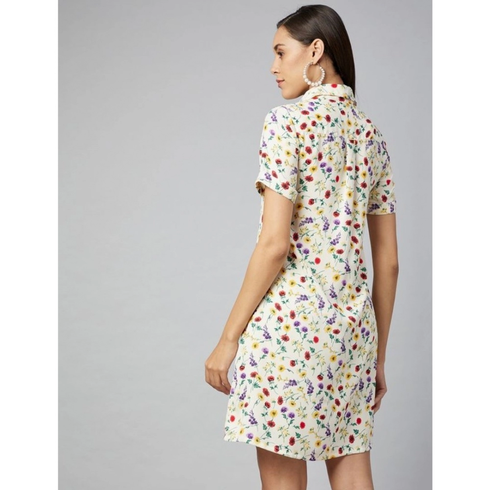Generic Women's Polyester Floral Short Sleeve Above Knee Dress (Multicolor) - Image 2