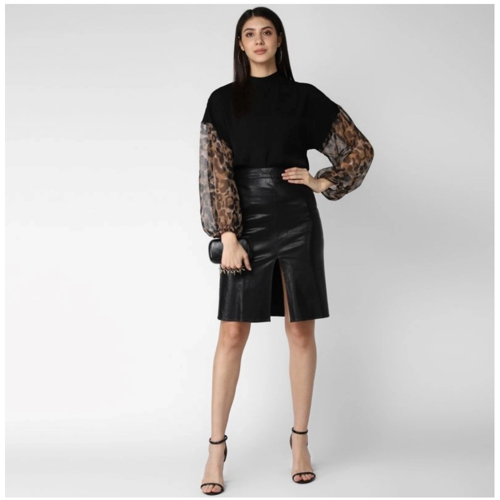 Generic Women's Polyester Animal Print Long Sleeves Top (Black) - Image 3