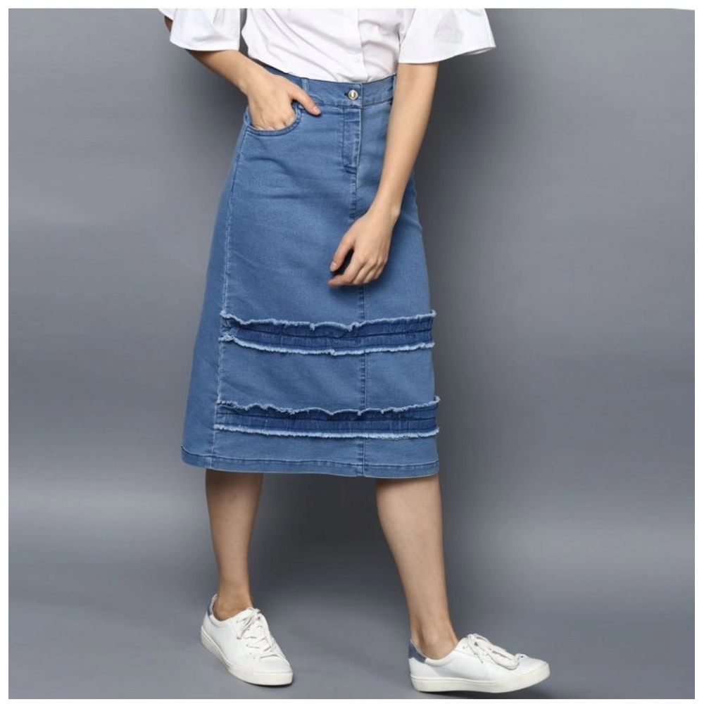 Generic Women's Denim Washed Buttoned Skirt (Blue) - Image 3