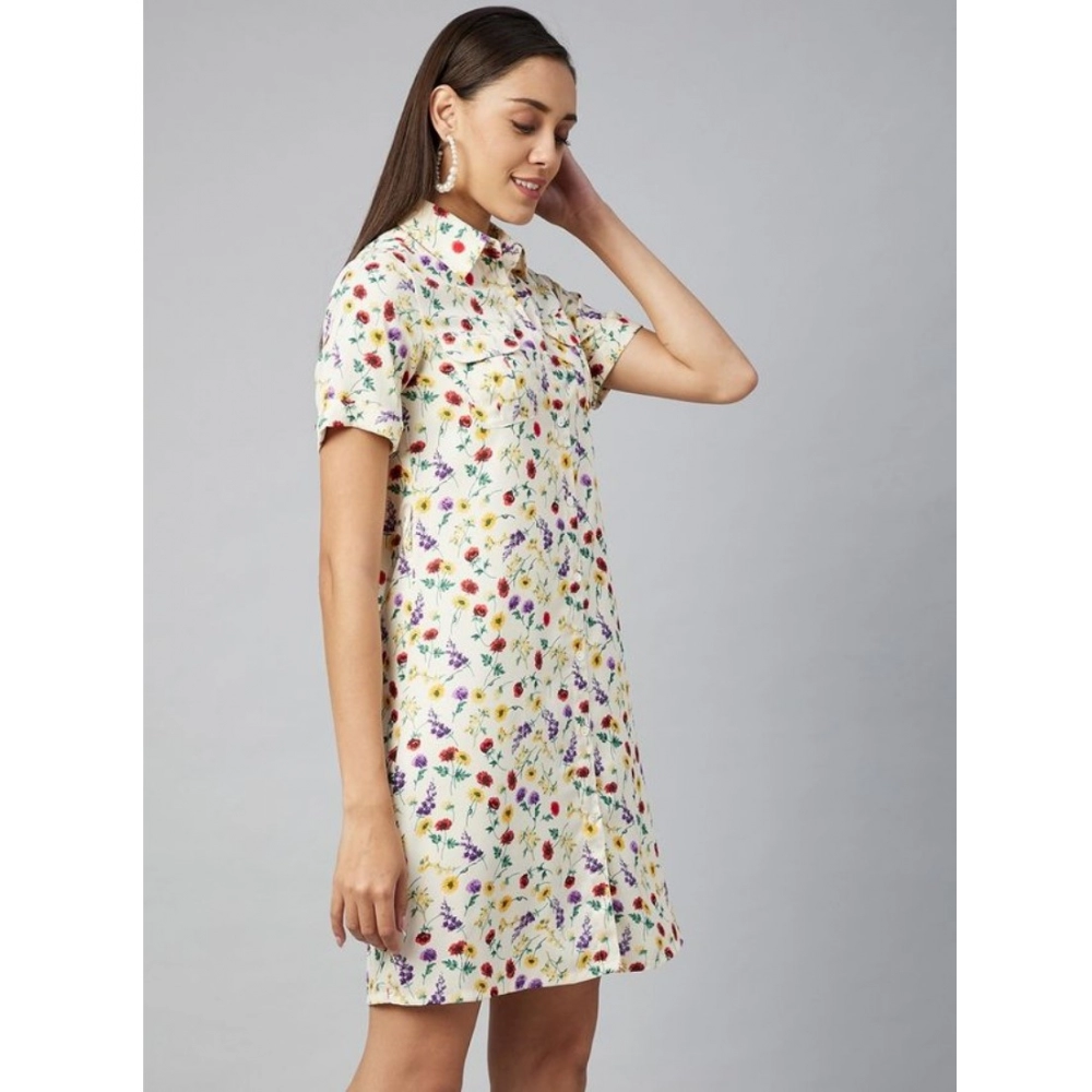 Generic Women's Polyester Floral Short Sleeve Above Knee Dress (Multicolor) - Image 6