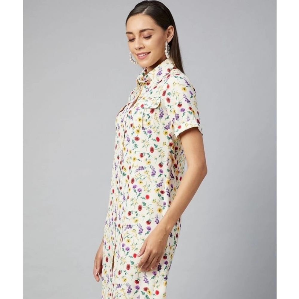 Generic Women's Polyester Floral Short Sleeve Above Knee Dress (Multicolor) - Image 5