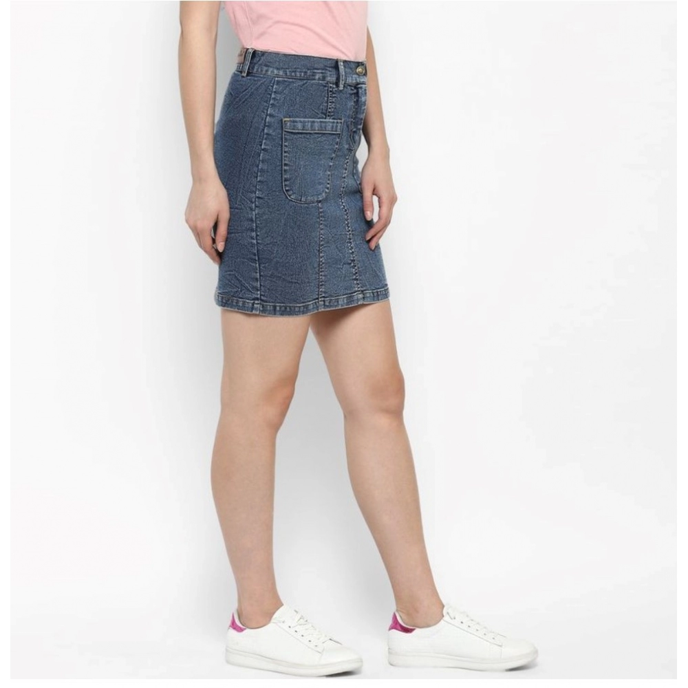 Generic Women's Denim Front Pocket Buttoned Skirt (Blue) - Image 5