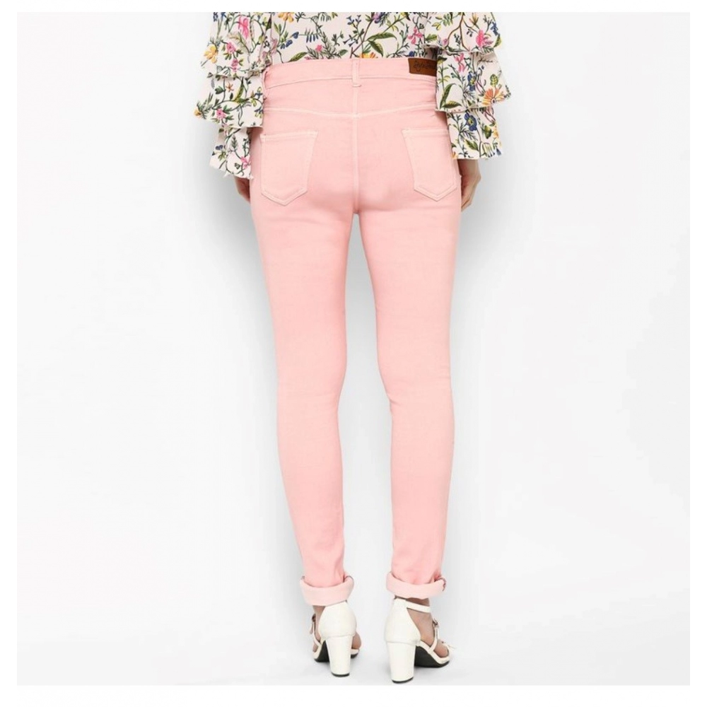 Generic Women's Denim Solid Buttoned Jeans (Pink) - Image 2