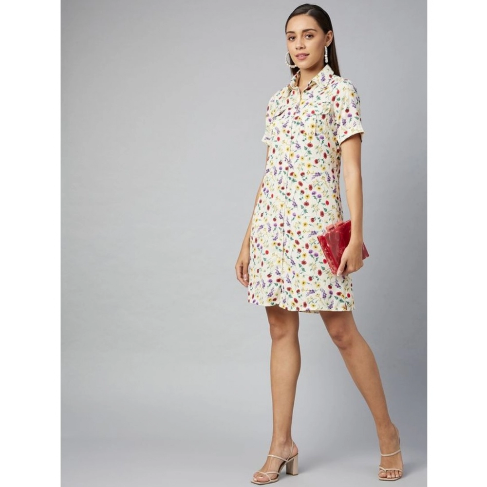Generic Women's Polyester Floral Short Sleeve Above Knee Dress (Multicolor) - Image 3