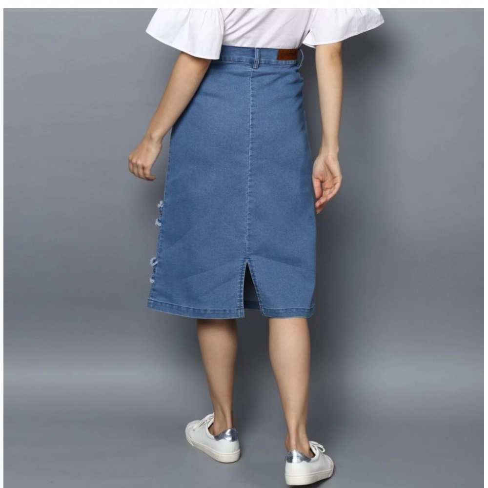 Generic Women's Denim Washed Buttoned Skirt (Blue) - Image 2