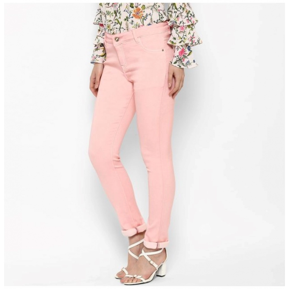 Generic Women's Denim Solid Buttoned Jeans (Pink) - Image 6