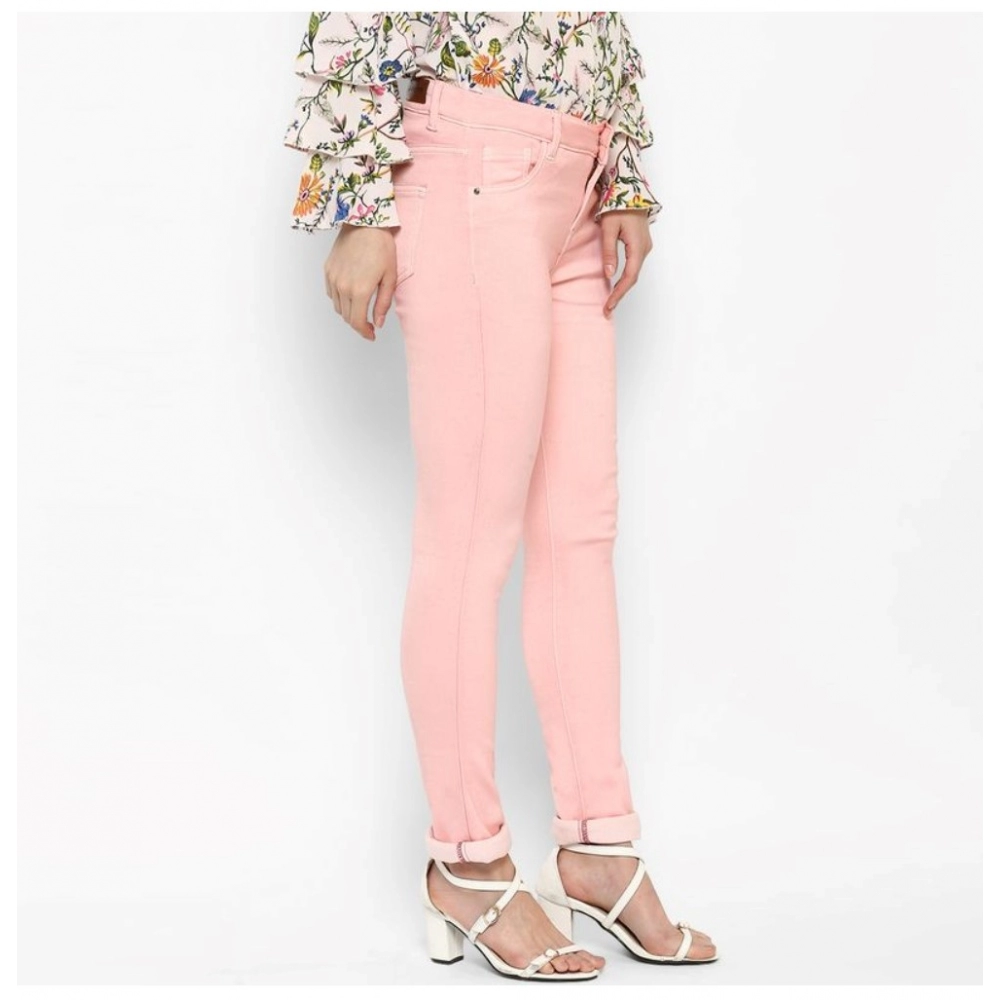 Generic Women's Denim Solid Buttoned Jeans (Pink) - Image 5