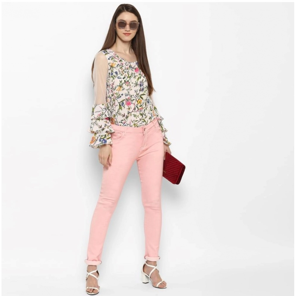 Generic Women's Denim Solid Buttoned Jeans (Pink) - Image 3