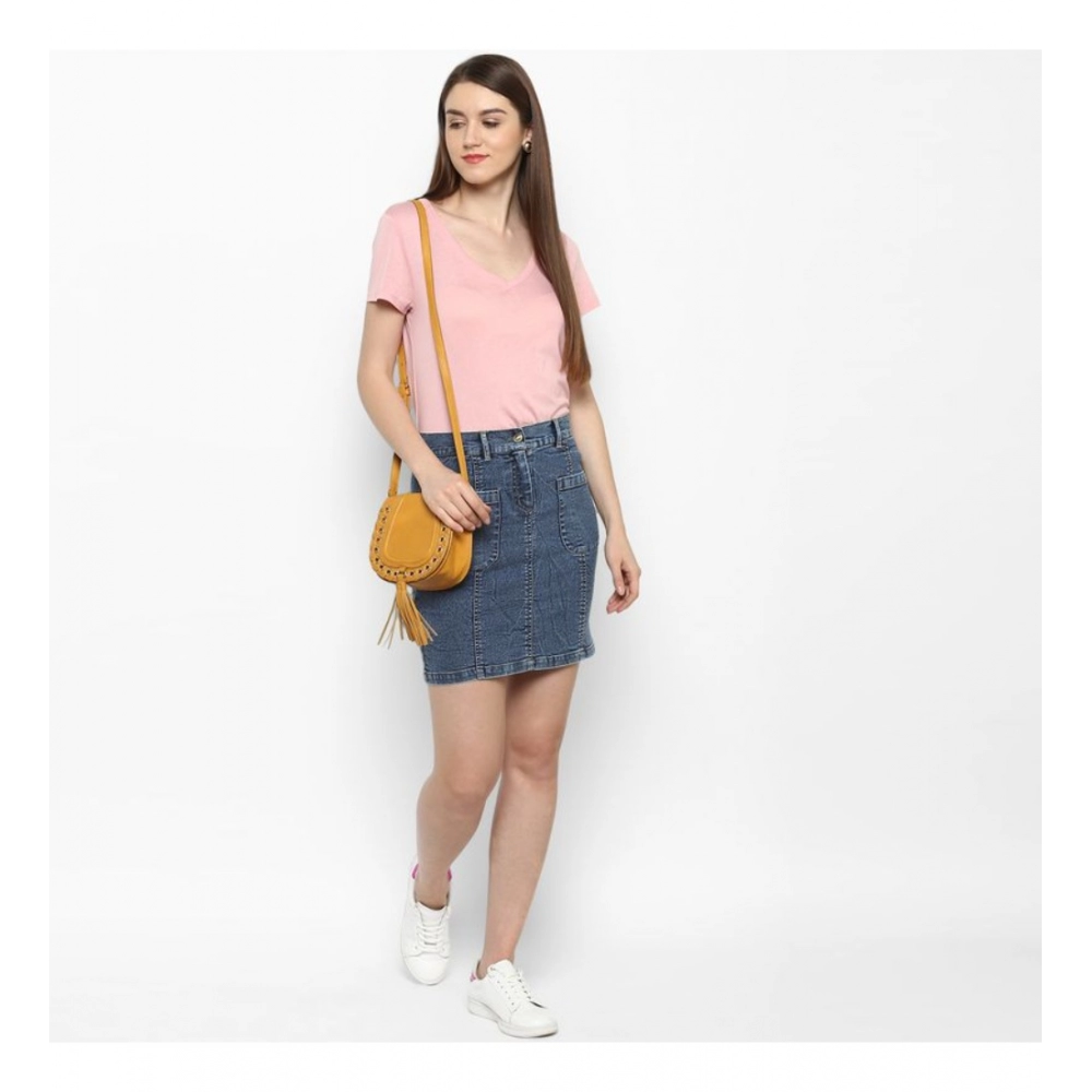 Generic Women's Denim Front Pocket Buttoned Skirt (Blue) - Image 3