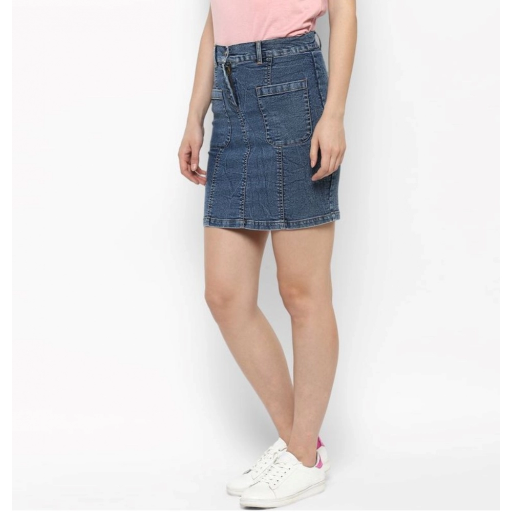 Generic Women's Denim Front Pocket Buttoned Skirt (Blue) - Image 6