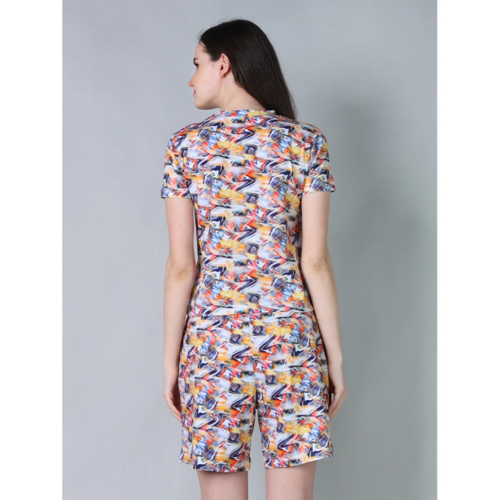 Generic Women's Cotton Blended Printed Round Neck Half Sleeve Top - Shorts Set (Multicolor) - Image 2