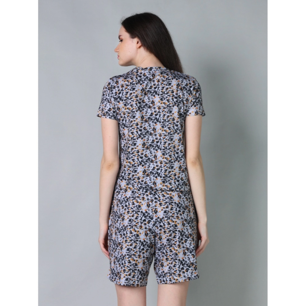 Generic Women's Cotton Blended Printed Round Neck Half Sleeve Top - Shorts Set (Multicolor) - Image 2