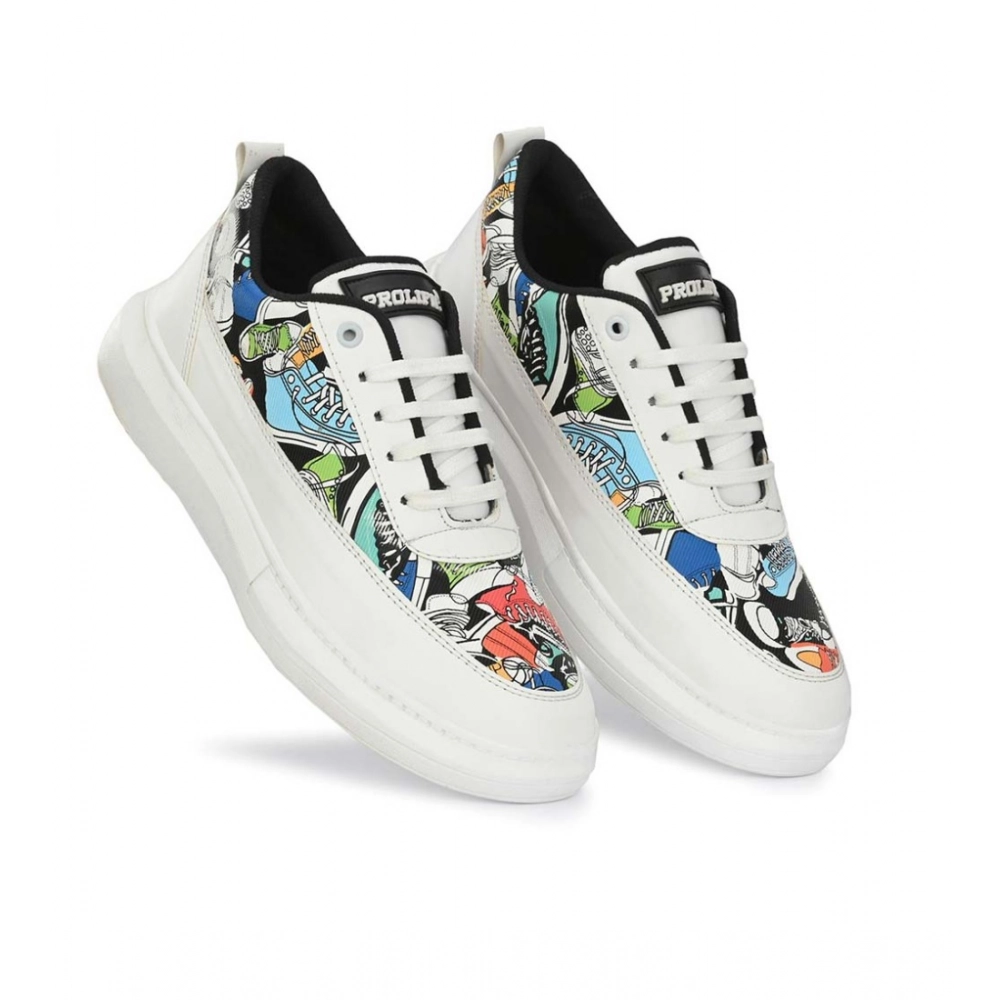 Generic Men's Casual Synthetic Printed Lace-Up Shoes (White) - Image 3