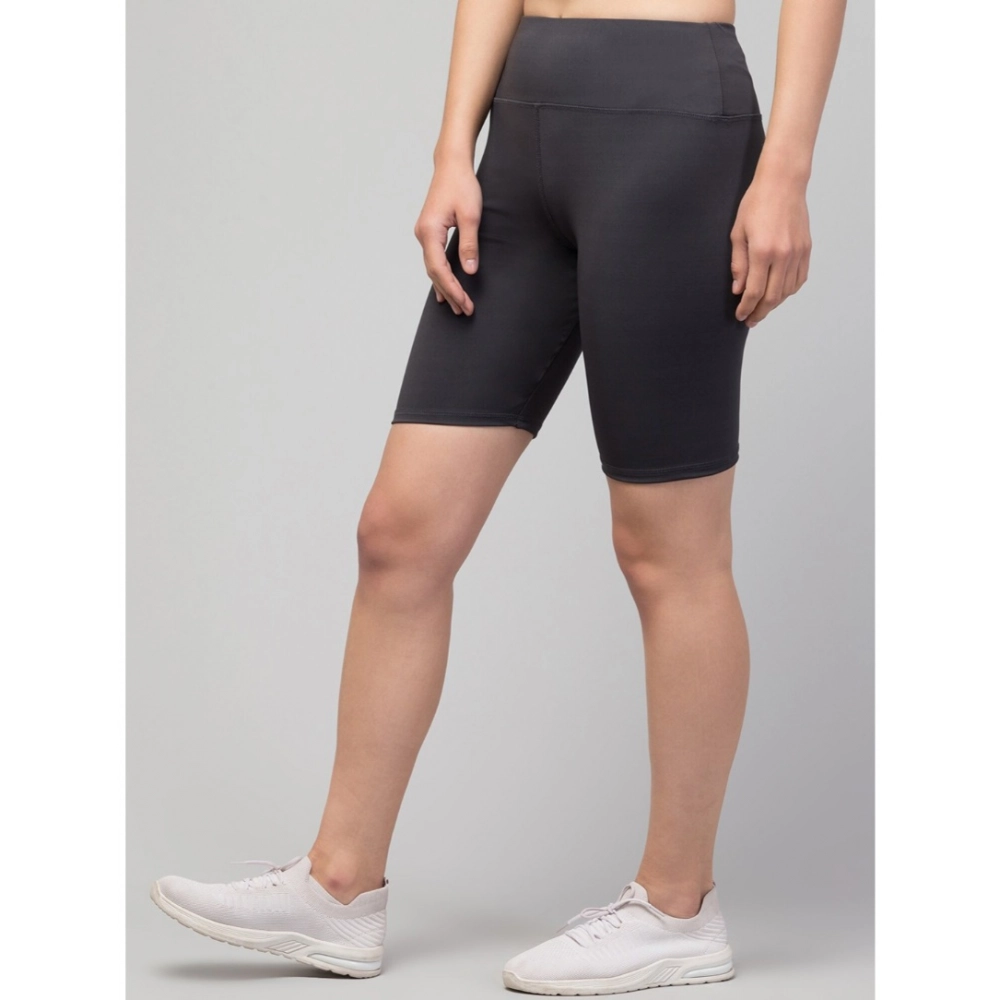 Generic Women's Polyester Solid Above Knee High-Rise Shorts (Grey) - Image 5