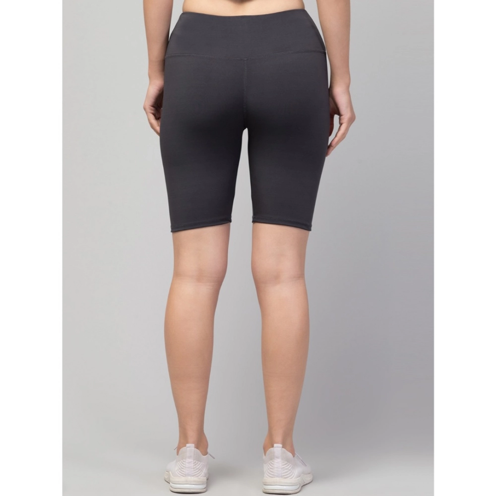 Generic Women's Polyester Solid Above Knee High-Rise Shorts (Grey) - Image 2