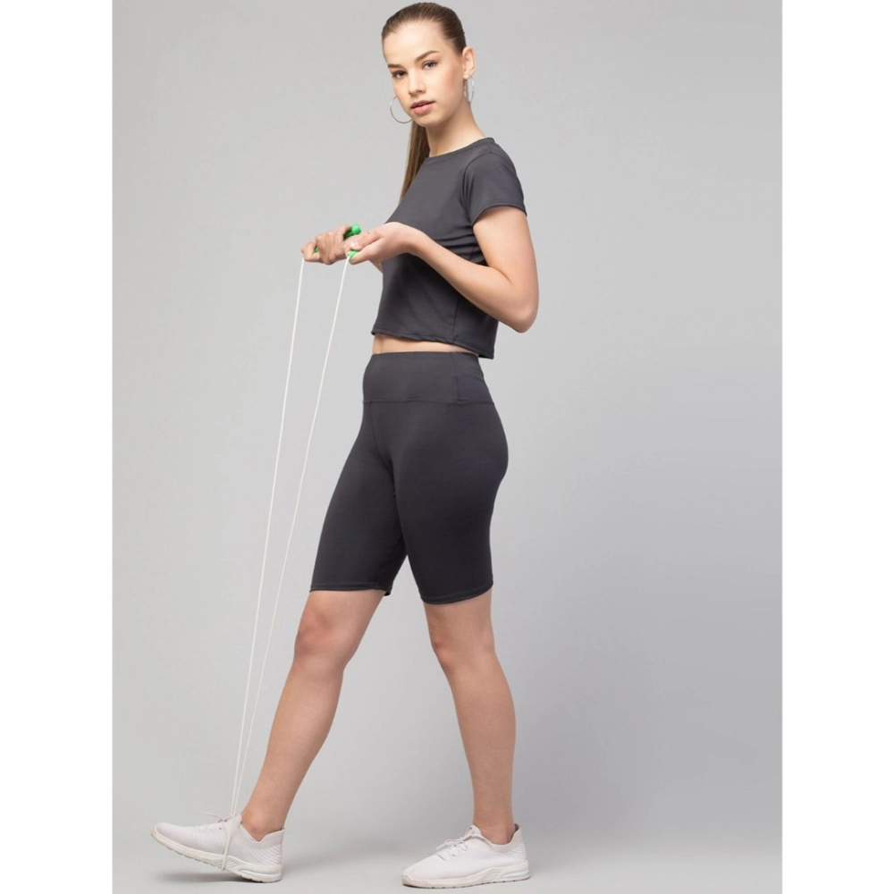 Generic Women's Polyester Solid Above Knee High-Rise Shorts (Grey) - Image 6