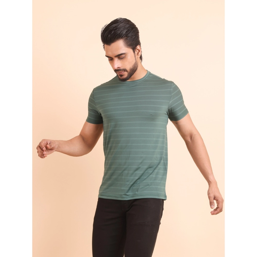 Generic Men's Casual Nylon Solid Half Sleeve Round Neck T-Shirt (Green) - Image 2
