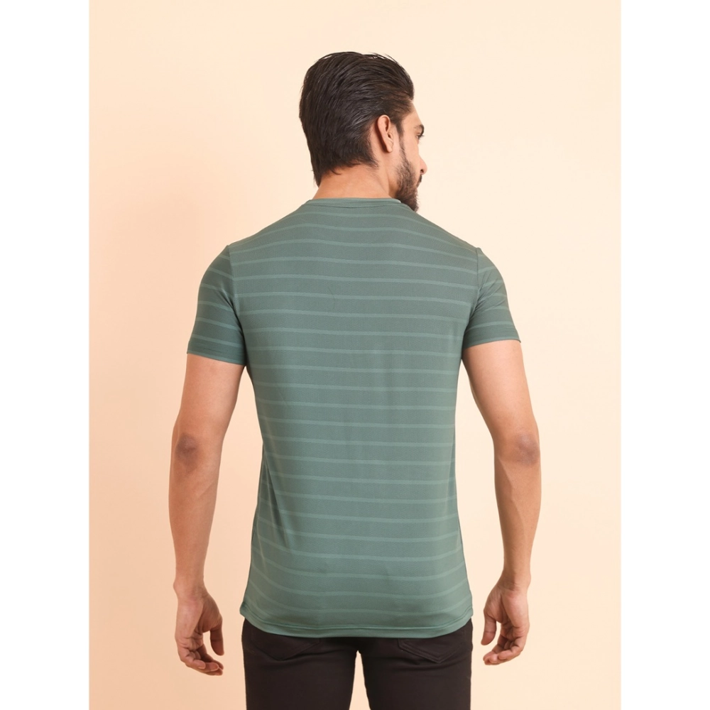 Generic Men's Casual Nylon Solid Half Sleeve Round Neck T-Shirt (Green) - Image 4