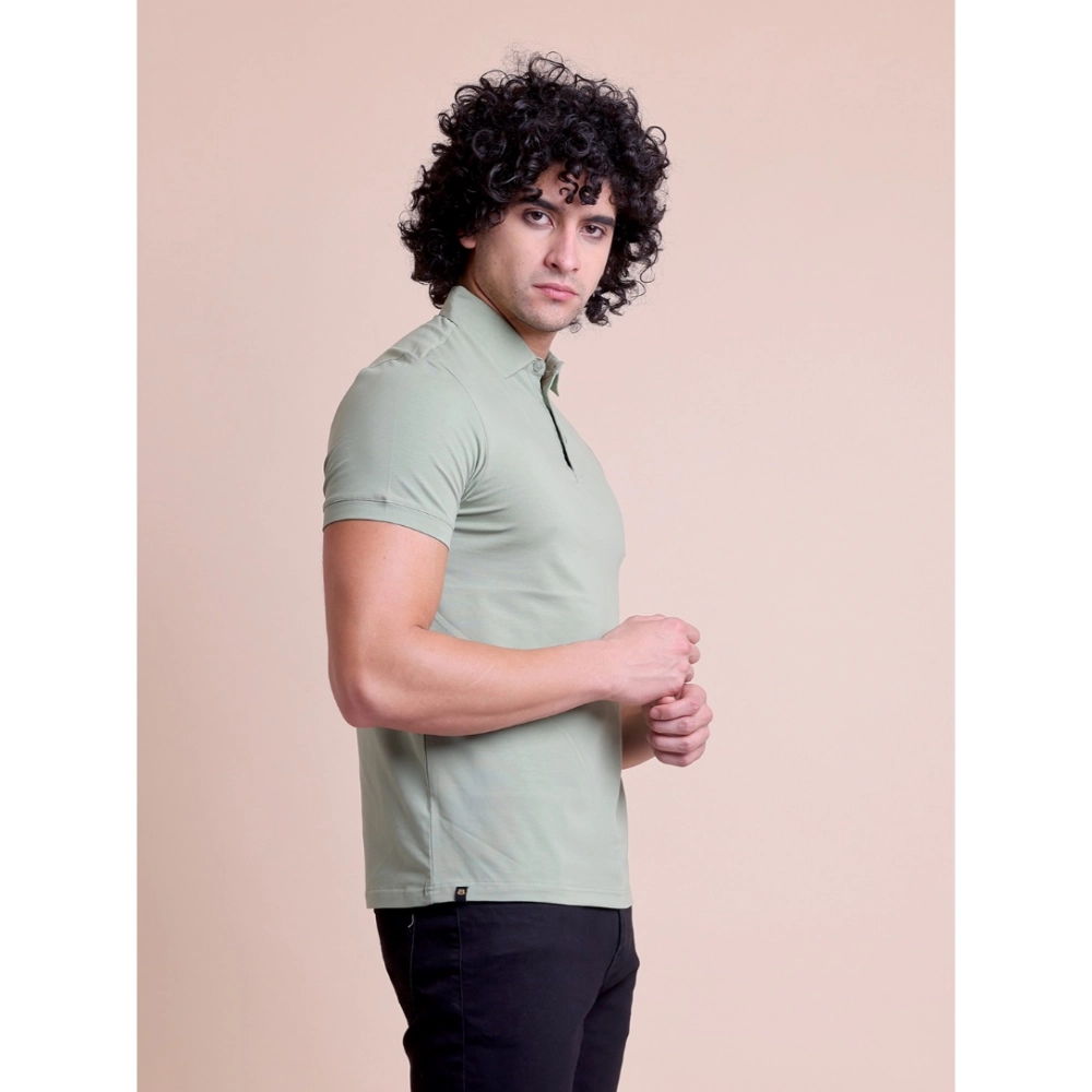 Generic Men's Casual Cotton Solid Half Sleeve Polo Neck T-Shirt (Newsage) - Image 3