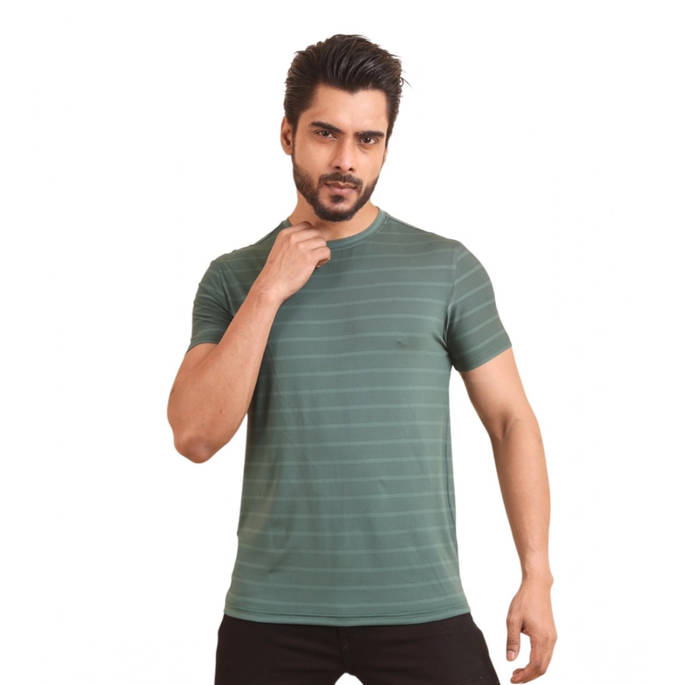Generic Men's Casual Nylon Solid Half Sleeve Round Neck T-Shirt (Green)