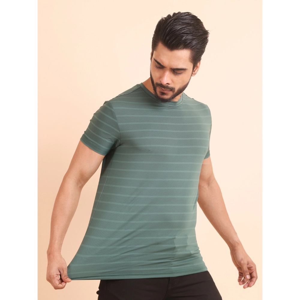 Generic Men's Casual Nylon Solid Half Sleeve Round Neck T-Shirt (Green) - Image 3
