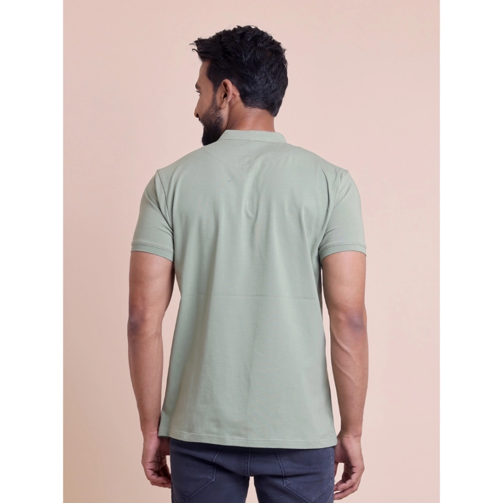 Generic Men's Casual Cotton Solid Half Sleeve Mandarin Collar T-Shirt (Newsage) - Image 4