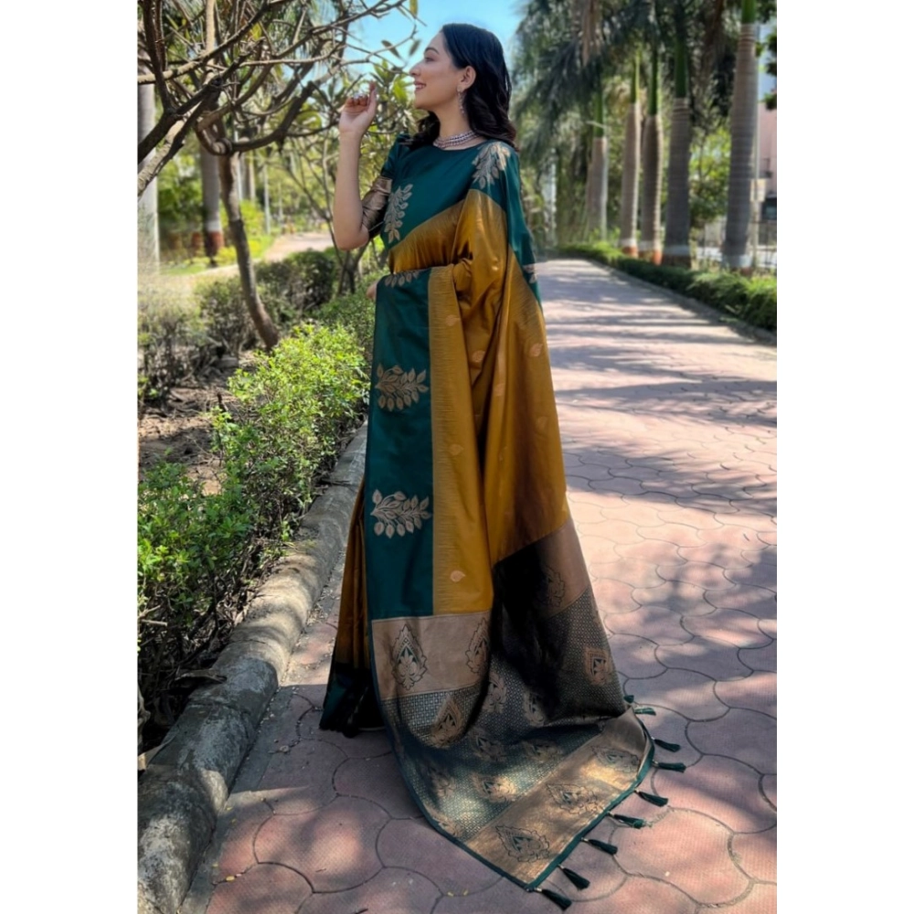 Generic Women's Silk Printed Saree With Unstitched Blouse 5.5Mtr (Yellow) - Image 2