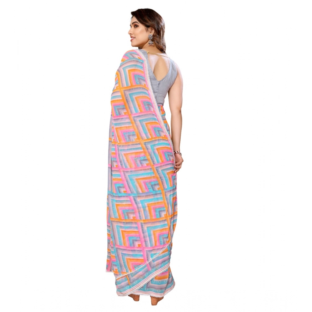 Generic Women's Small Lace Georgette Printed Ready-to-Wear Saree With Unstitched Blouse 5.5 Mtr (Grey) - Image 2