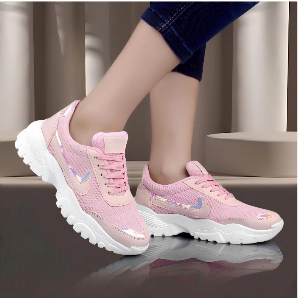 Generic Women's Casual Mesh Printed Lace-Ups Shoes (Pink) - Image 3