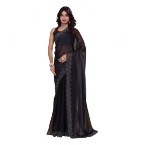 Generic Women's Jimmy choo Embellished Bollywood Saree With Unstitched Blouse 5.5Mtr (Black)